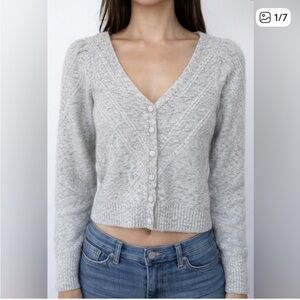 Abercrombie & Fitch Light Gray Cropped V-Neck Button Cardigan